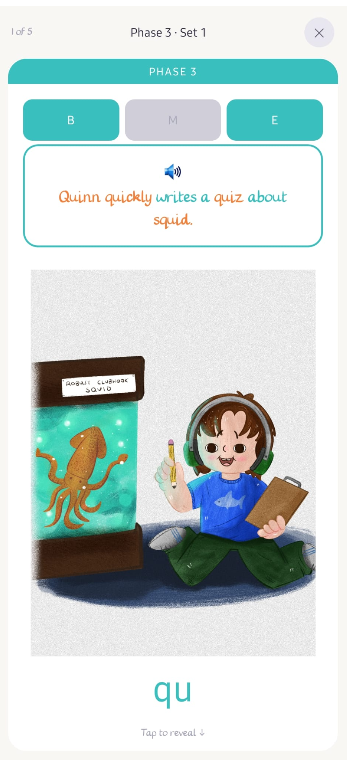 Multisensory phonics cards - see it, hear it, say it, with playful illustration throughout