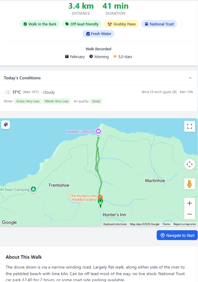 Every walk is a shareable record - conditions, features and turn-by-turn context