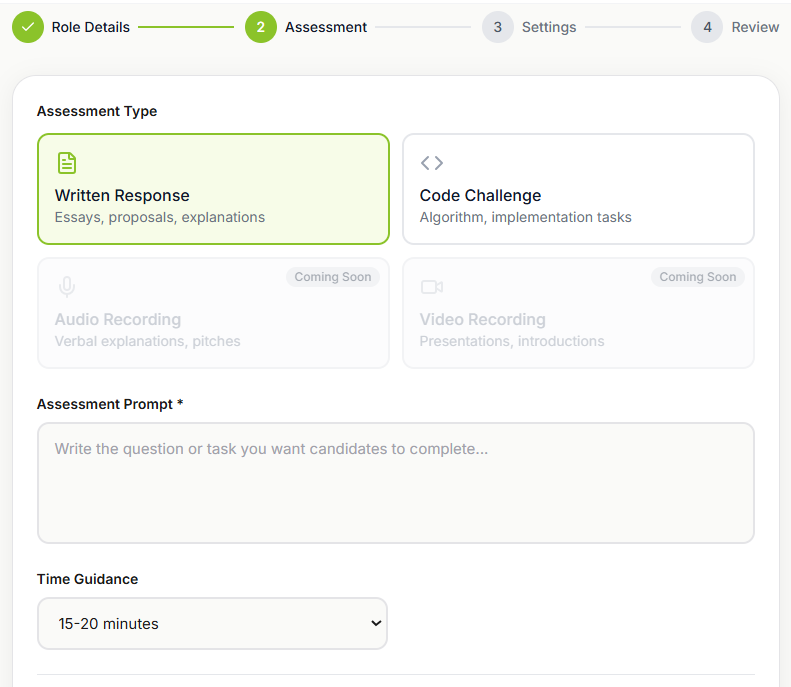Role creation - custom assessments built in a guided flow